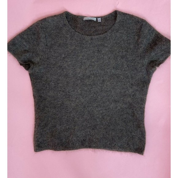 Vintage Anne Klein Sweater Top Fuzzy Knit Crewneck Short Sleeve Brown Small - Picture 6 of 9